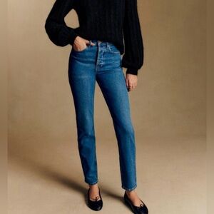 Sezane sz 25 Button fly Classic Blue mid rise Denim Jeans great cond French chic